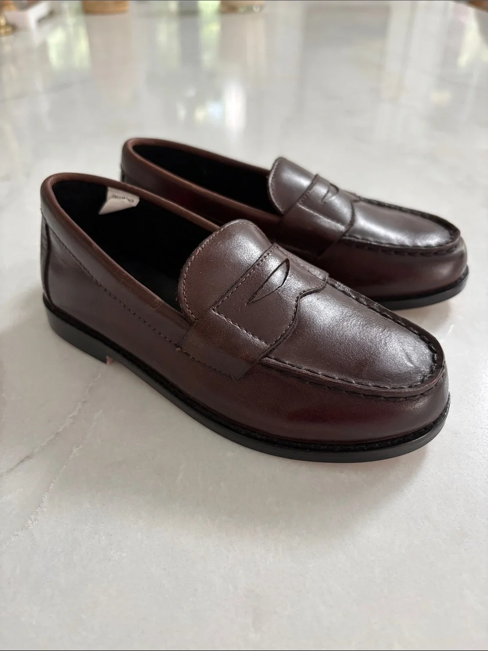 Janie and Jack NWOT ? Leather Penny Loafers Brown Slip On Wedding Dressy Size 9